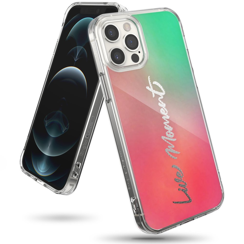Ringke Fusion Design dėklas su TPU buferiu iPhone 12 Pro Max rožinis-žalias (GNAP0028)