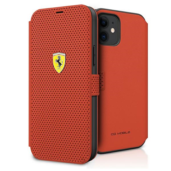 Ferrari FESPEFLBKP12SRE iPhone 12 mini 5.4" raudonas knygos tipo dėklas On Track perforuotas