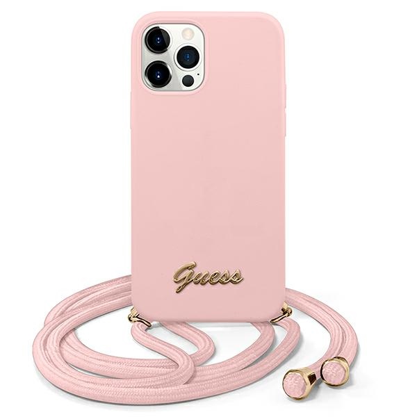 Guess GUHCP12LLSCLMMGLP iPhone 12 Pro Max 6.7" rožinė/rožinė kietas dėklas Metal Logo Cord