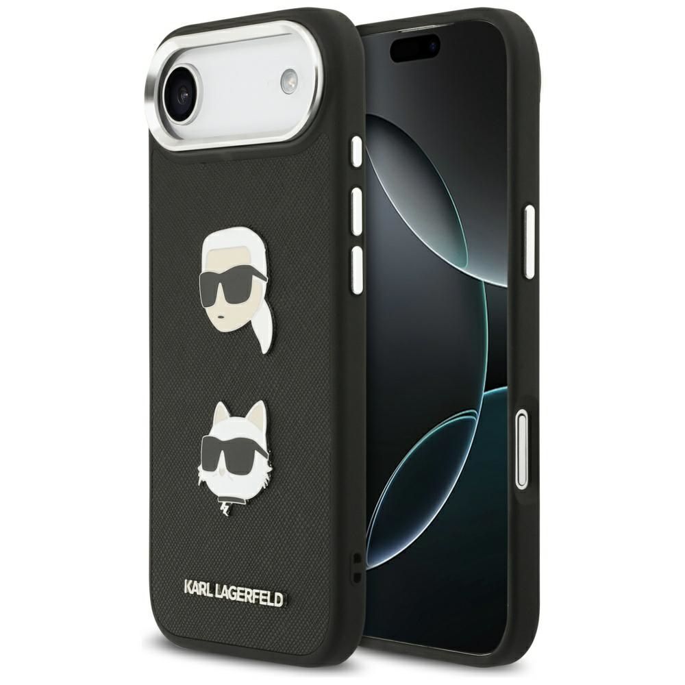 KARL LAGERFELD dėklas telefonui IPHONE 17 Air, suderinamas su magnetiniu MagSafe (KLHCP17MPSFDHPOK, FW Grained PU W/ K&C Heads Pins & Logo) juodas