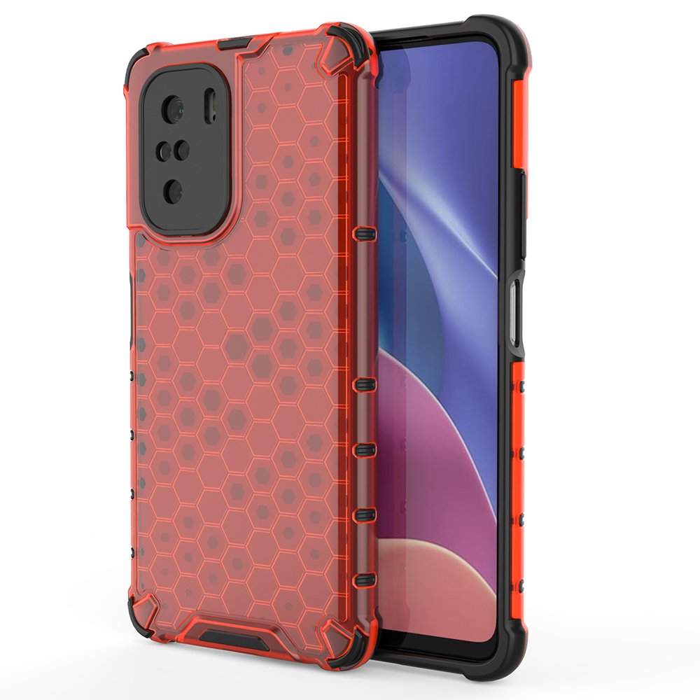 Honeycomb dėklas šarvuotas dėklas su TPU buferiu Xiaomi Redmi K40 Pro+ / K40 Pro / K40 / Poco F3 raudonas
