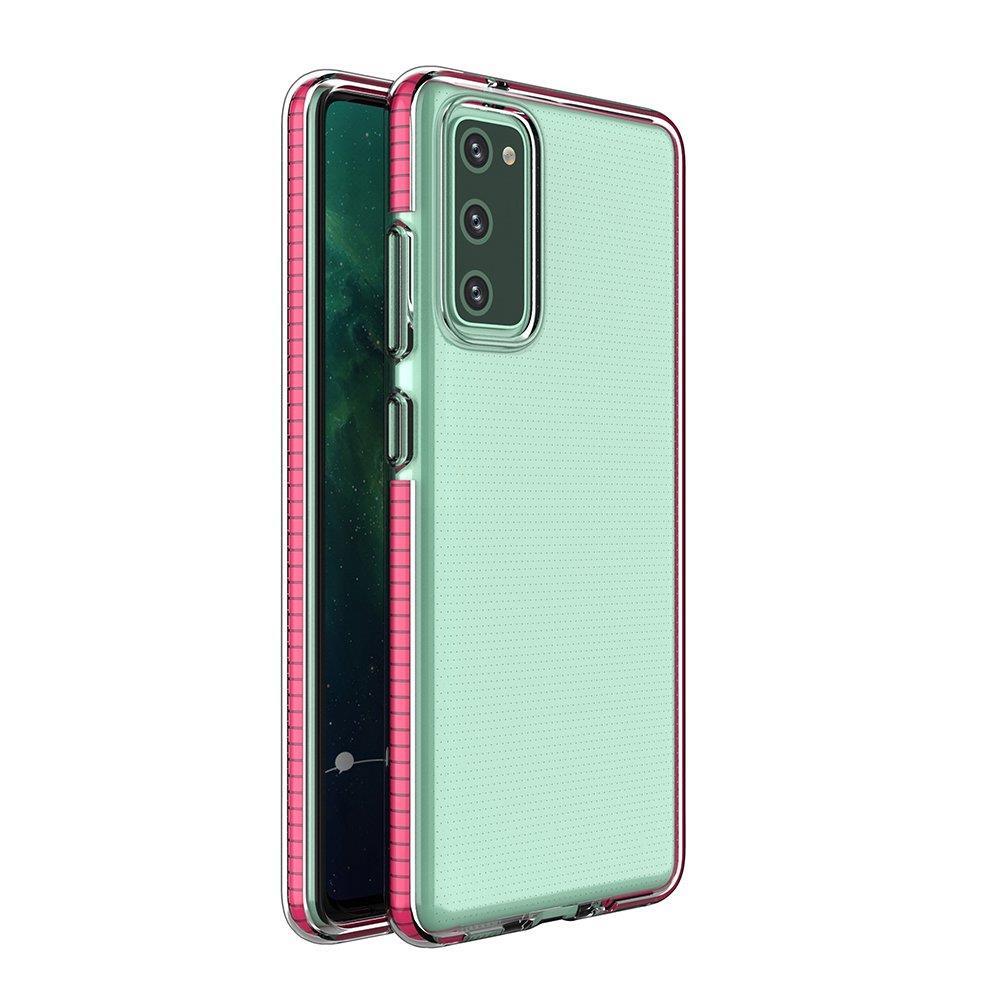 Dėklas telefonui Spring Case – skaidrus TPU gelio dėklas su spalvingu rėmeliu, skirtas Samsung Galaxy A72 4G – šviesiai rožinis