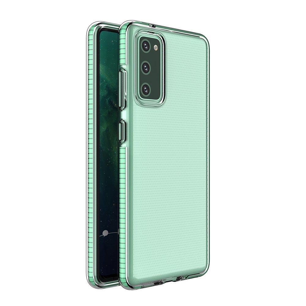 Dėklas telefonui Spring Case – skaidrus TPU gelio dėklas su spalvingu rėmeliu, skirtas Samsung Galaxy A72 4G – žalias