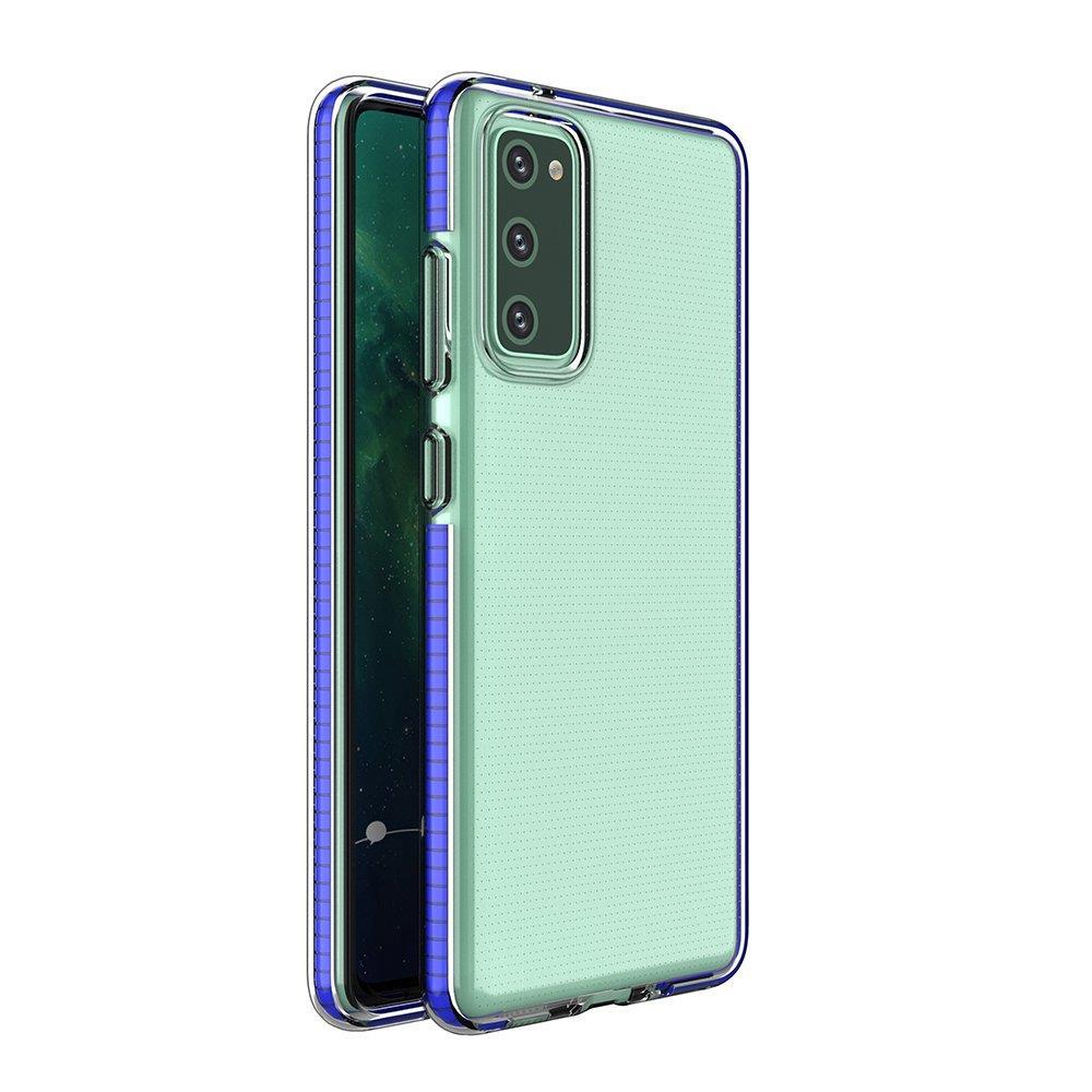 Dėklas telefonui Spring Case – skaidrus TPU gelio dėklas su spalvingu rėmeliu, skirtas Samsung Galaxy A72 4G – tamsiai mėlynas