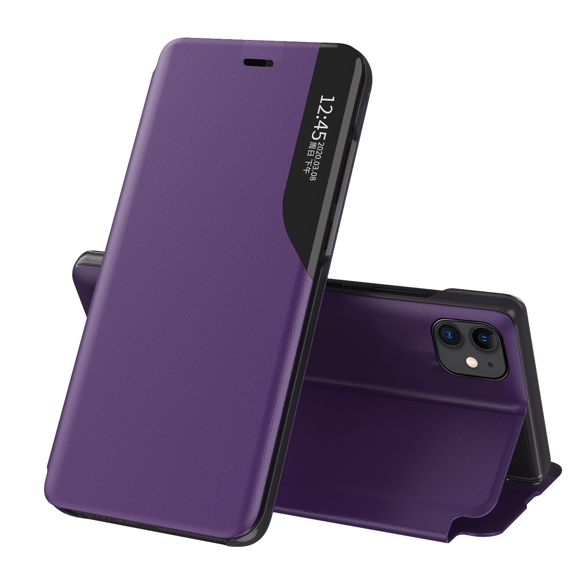 Eco Leather View Case eleganti knygos tipo dėklas su stovu iPhone 13 Pro Max violetinis