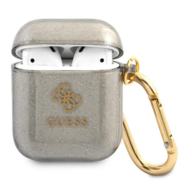 Guess GUA2UCG4GK AirPods dėklas juodas/juodas Blizgučių kolekcija