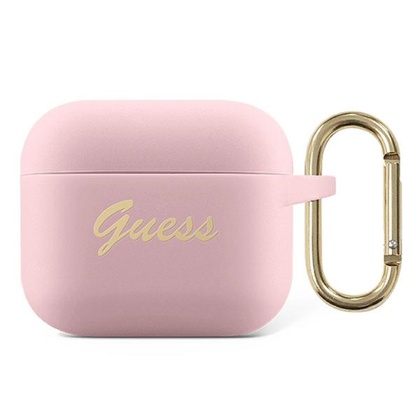 Guess GUA3SSSI AirPods 3 dėklas rožinė/rožinė Silikonas Vintage Script