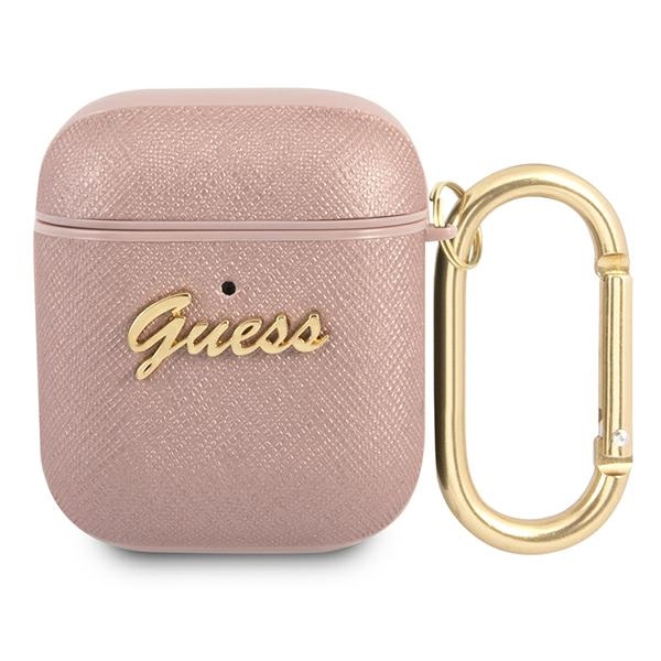 Guess GUA2SASMP Dėklas AirPods rožinis Saffiano Script Metal kolekcija
