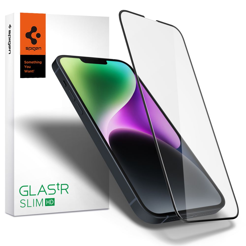 Spigen Glass FC grūdintas stiklas iPhone 13 / 13 Pro / 14 / 16e - juodas