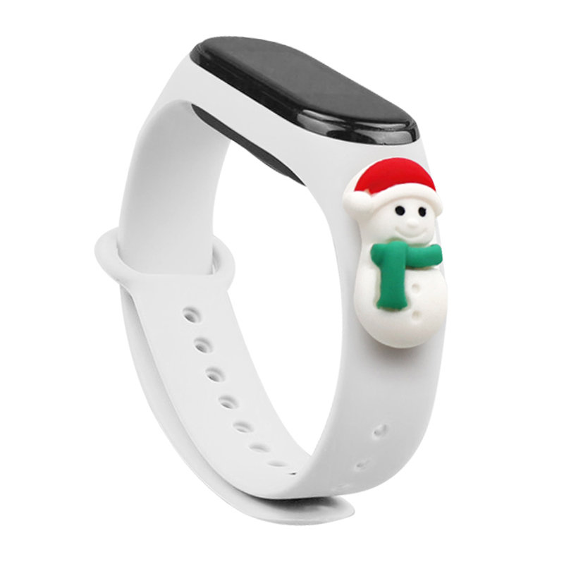 Dirželis Xmas Xiaomi Mi Band 3 / 4 Kalėdinis silikoninis dirželis apyrankė su sniego seniu - balta