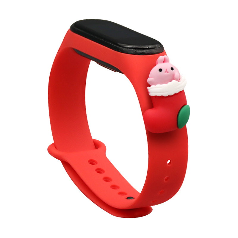 Dirželis Xmas Xiaomi Mi Band 3 / 4 Kalėdinis silikoninis dirželis apyrankė su kojine - raudona