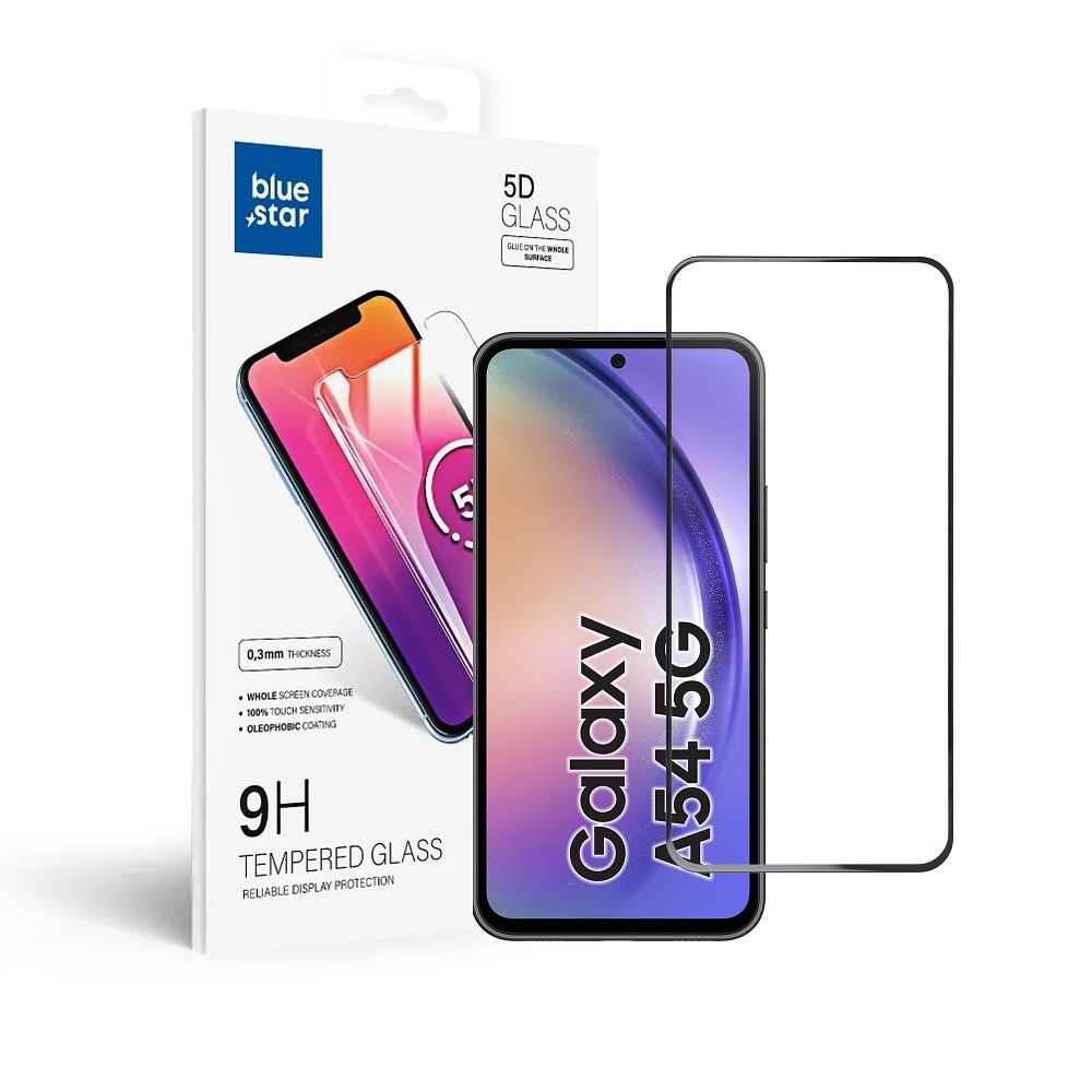 Apsauginis stiklas Blue Star - SAMSUNG A54 5G Full Face (pilnas klijavimas su rėmeliu, mažo dydžio) juodas
