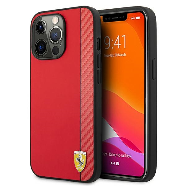 Ferrari FESAXHCP13XRE iPhone 13 Pro Max 6.7 raudonas kietasis dėklas Off Track Carbon Stripe