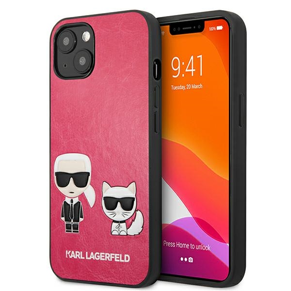 Karl Lagerfeld Ikonik Karl&Choupette dėklas iPhone 13 mini - fuksijos spalvos