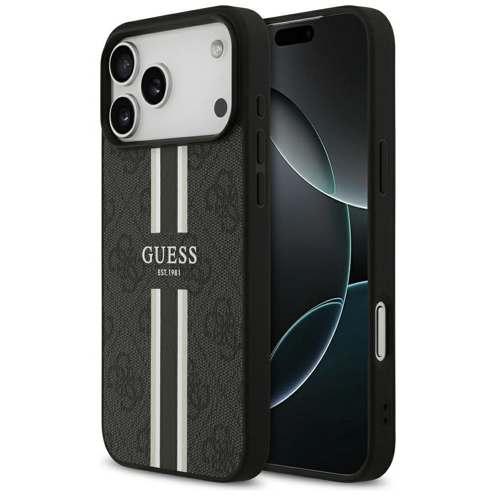 GUESS dėklas telefonui IPHONE 17 Pro Max, suderinamas su MagSafe GUHMP17XP4RPSK (4G Printed Stripes), juodas