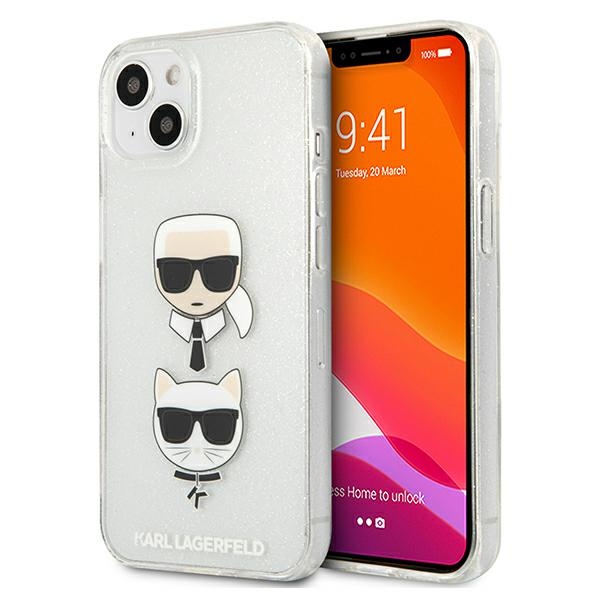 Karl Lagerfeld Glitter Karl's & Choupette Head Dėklas iPhone 13 mini - sidabrinis