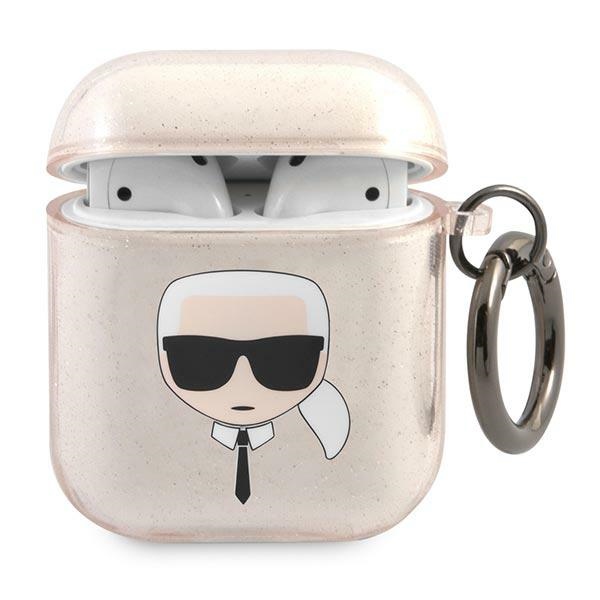 Karl Lagerfeld Glitter Karl's Head dėklas AirPods 1/2 - auksinis