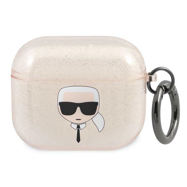 Karl Lagerfeld blizgus Karl's Head dėklas AirPods 3 ausinėms - auksinis