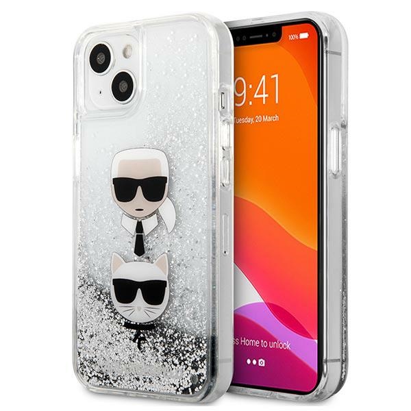 Karl Lagerfeld Skystas Glitter Karl&Choupette Galvos dėklas iPhone 13 mini - sidabrinis