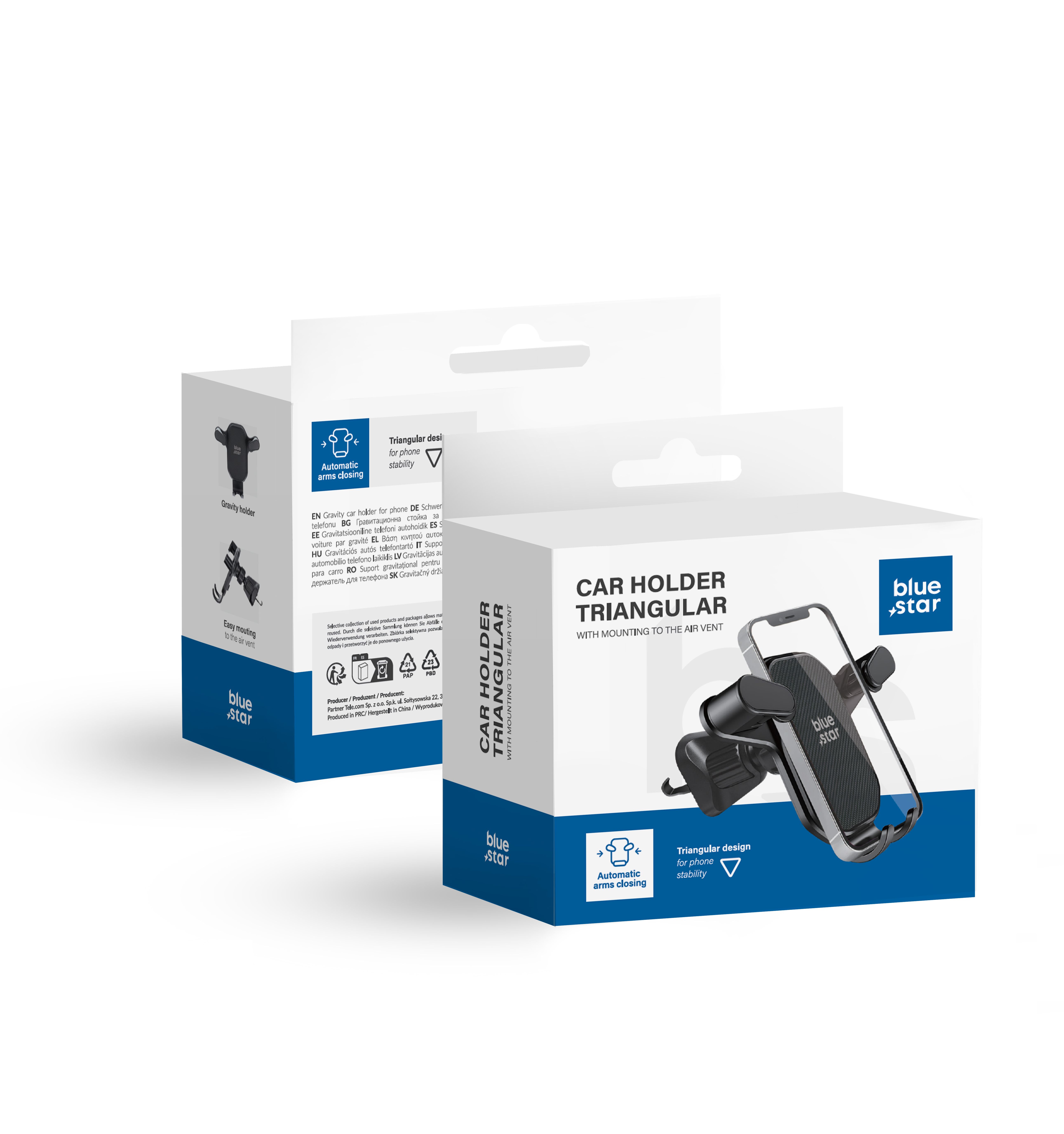 BLUE STAR gravitacinis automobilinis laikiklis oro angai TRIANGULAR, juodas