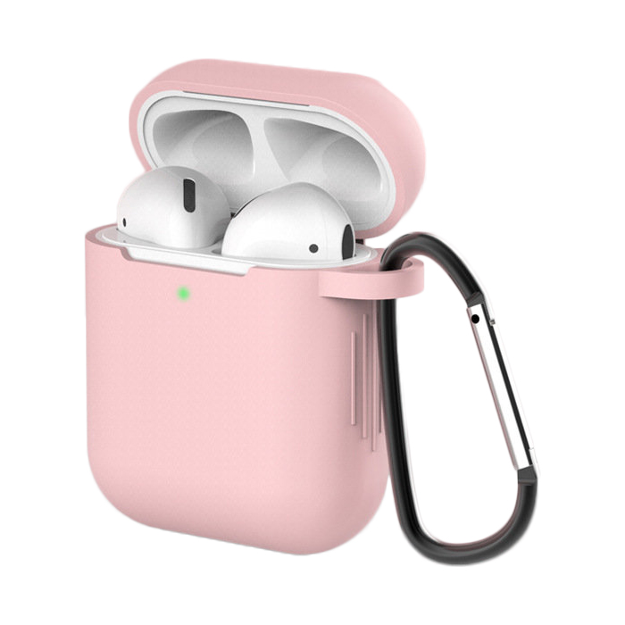 Dėklas AirPods 2 / AirPods 1 silikoninis minkštas ausinių dėklas + Raktų pakabukas karabino pakabukas rožinė (Dėklas D)