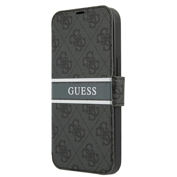 Guess GUBKP13S4GDGR iPhone 13 mini 5.4" pilkas/pilkas knygos tipo dėklas 4G Stripe