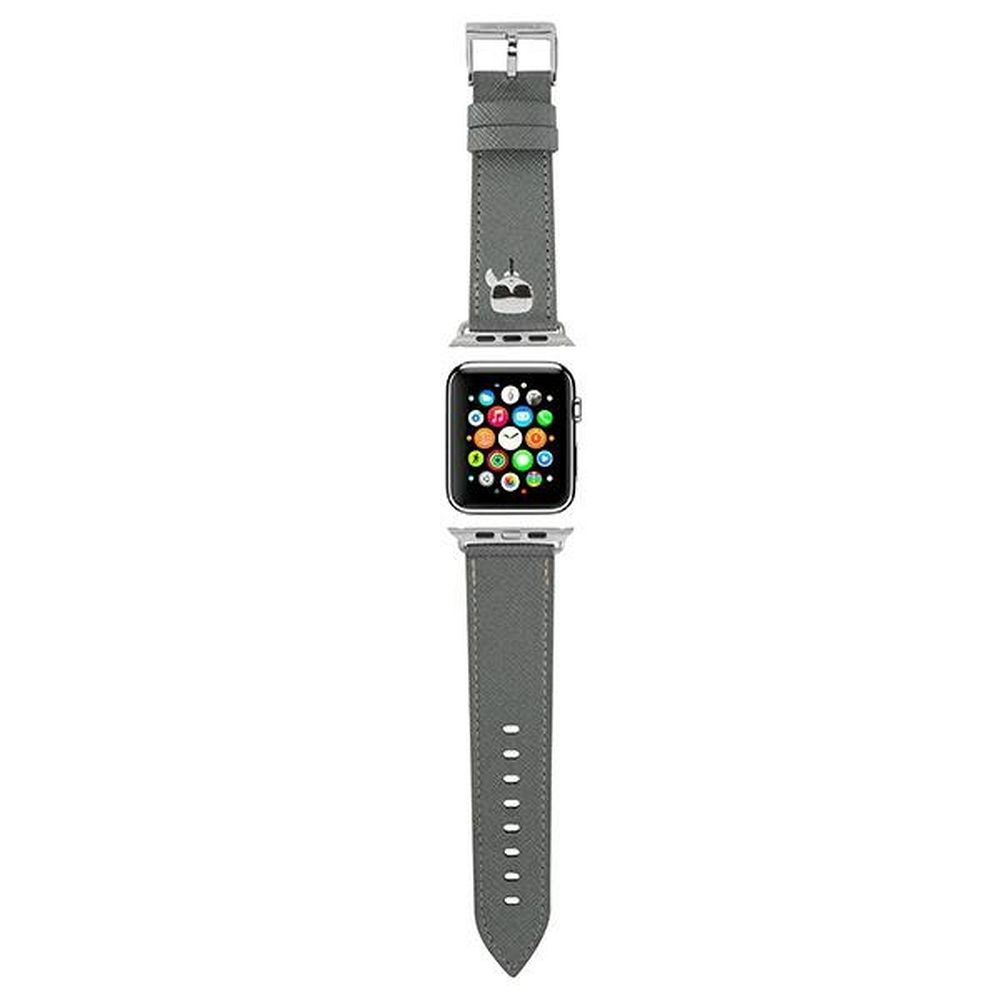 KARL LAGERFELD silikoninis laikrodžio dirželis APPLE Watch KLAWLOKHG (SAFFIANO KH 42 / 44 mm) sidabrinis