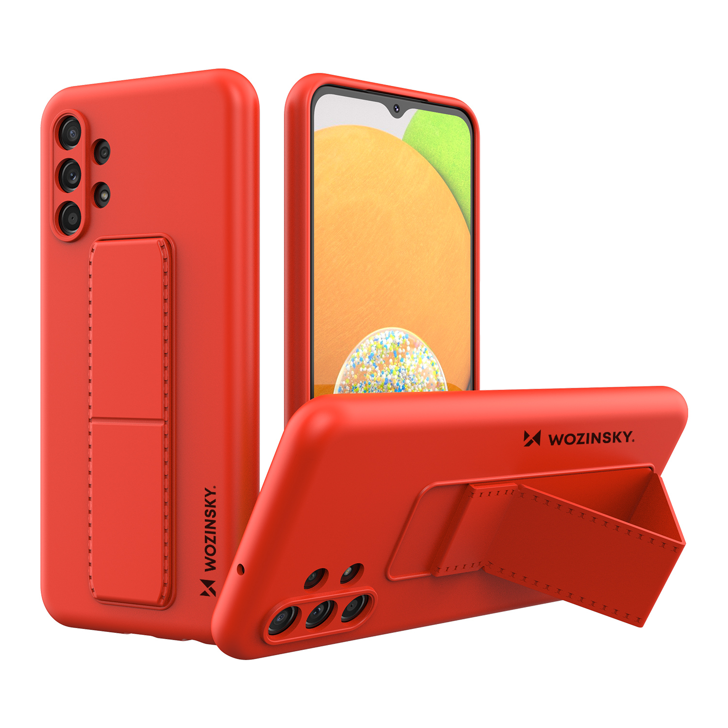 Wozinsky Kickstand Case silikoninis dėklas su stovu Samsung Galaxy A13 5G raudonas