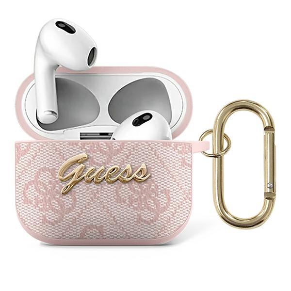 Guess GUA34GSMP AirPods 3 dėklas rožinis/rožinis 4G Script Metal Collection