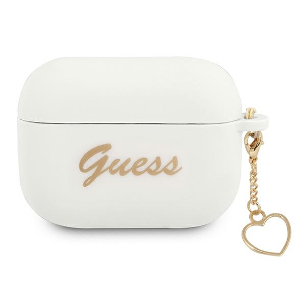 Guess GUAPLSCHSH AirPods Pro dėklas baltas silikoninis Charm Heart kolekcija