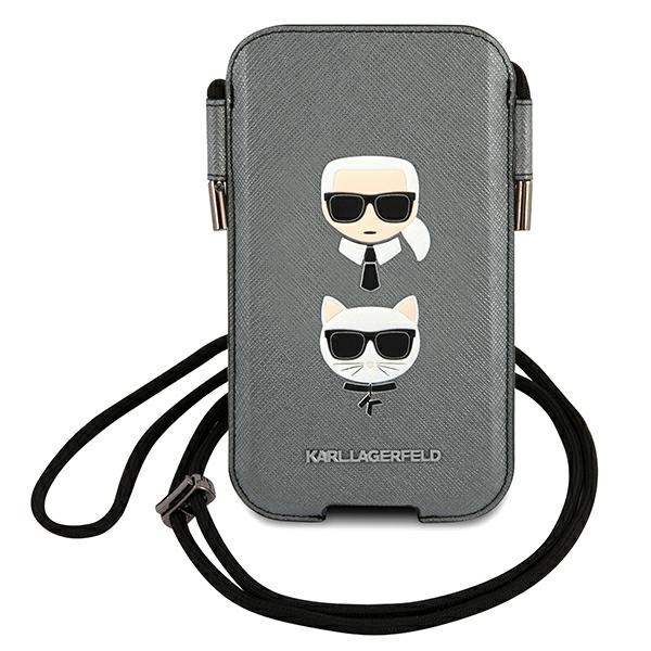 Karl Lagerfeld Saffiano Ikonik Karl&Choupette Head 6.7'' Rankinė - pilka