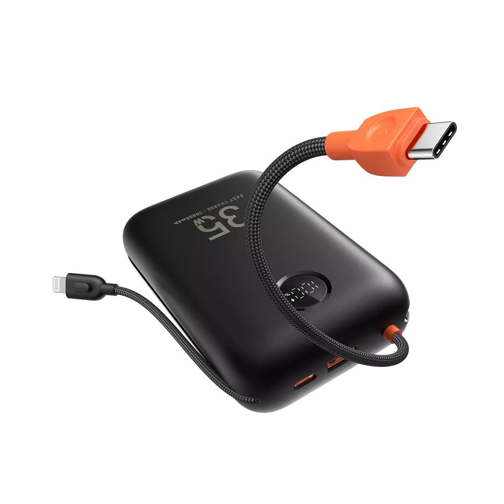 Išorinė baterija VEGER 30000 mAh su įmontuotu kabeliu Type C / Lightning PD QC3.0 35W K3 (W3018) juoda