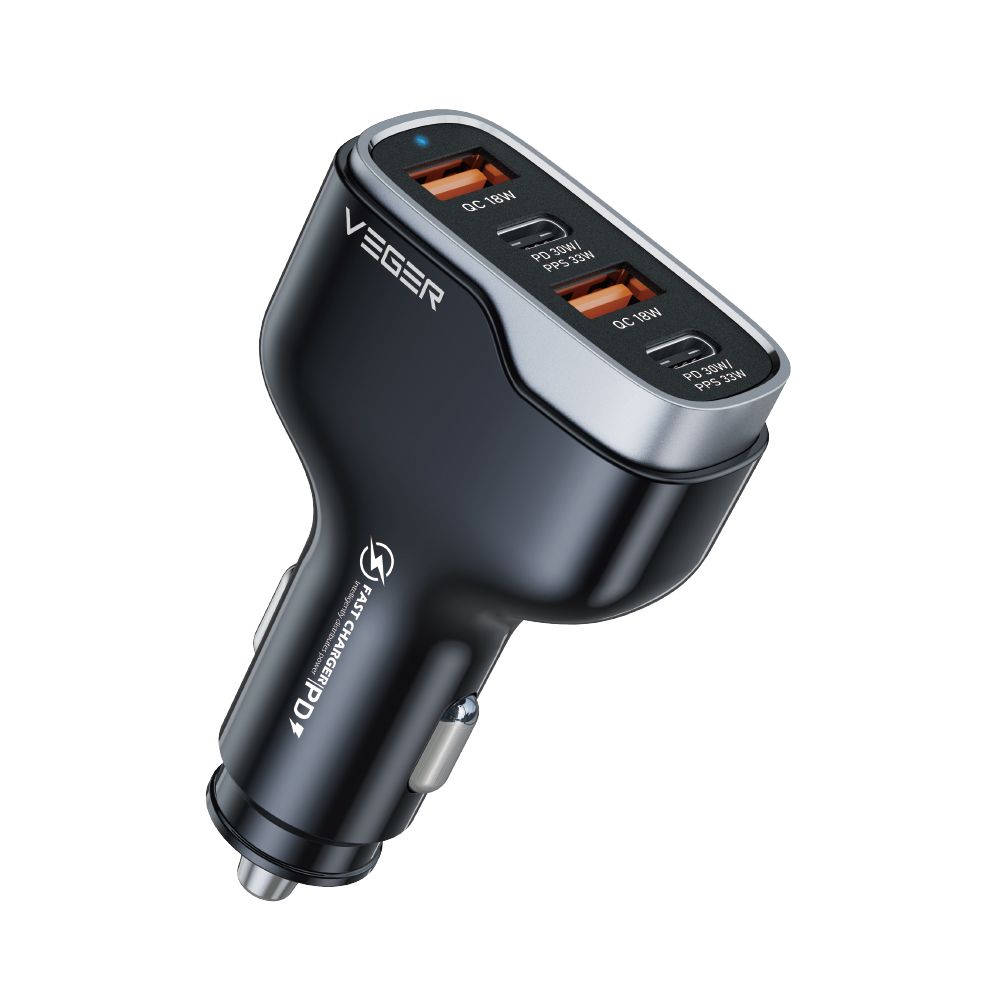 VEGER automobilinis įkroviklis 2 x USB A + 2 x Type C PD QC 3A 66W CC53-2A2C juodas