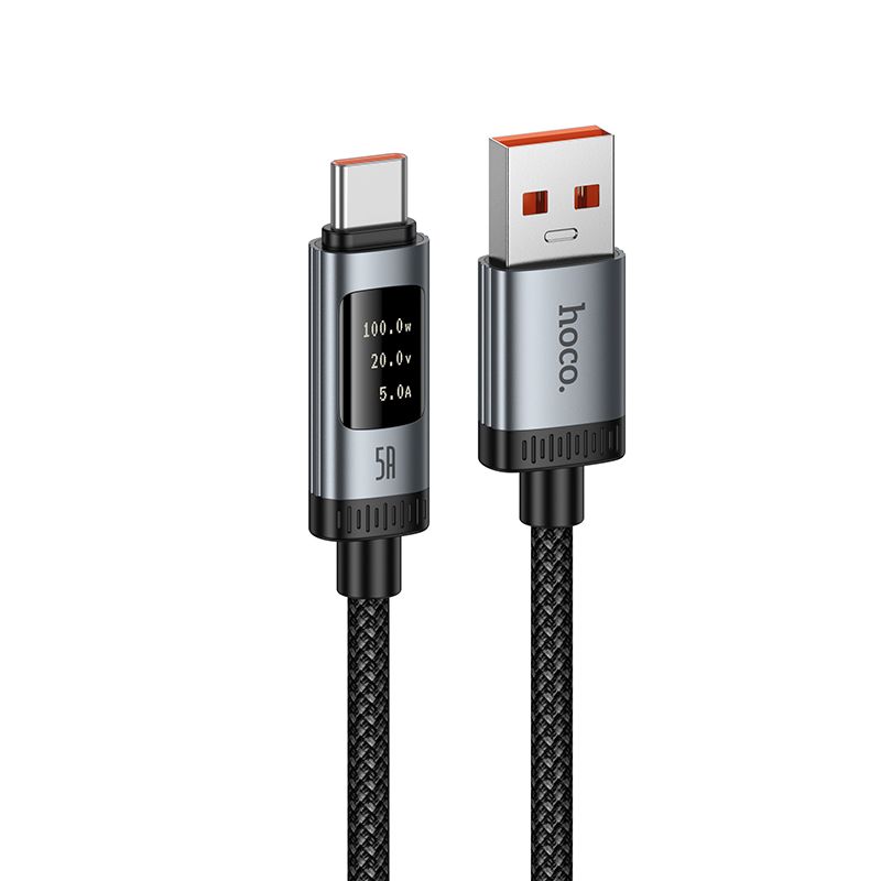Kabelis USB A į USB C Hoco PD 6A 240W 1,2 m U148 su skaitmenine indikacija - juodas