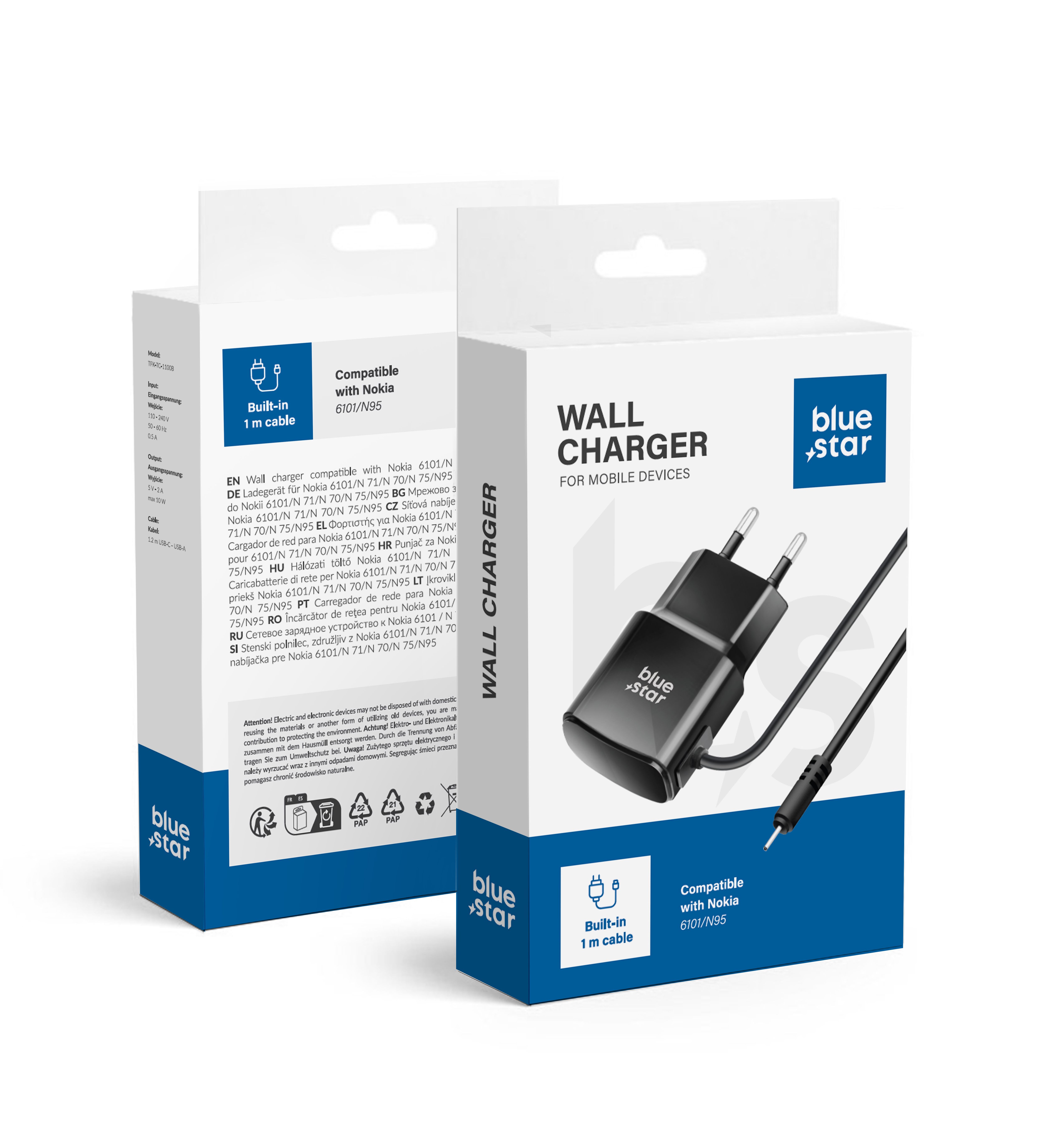 BLUE STAR kelioninis įkroviklis 0,6A 3W skirtas NOKIA 6101 / N70 / N95 TFK-TC-1100B juodas