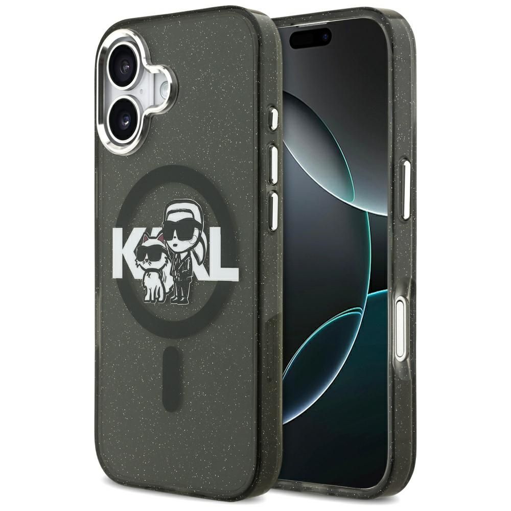 KARL LAGERFELD dėklas telefonui IPHONE 17, suderinamas su magnetiniu MagSafe (KLHMP17SHGKCGKBK, IML Glitter k&C Sketch Logo) juodas