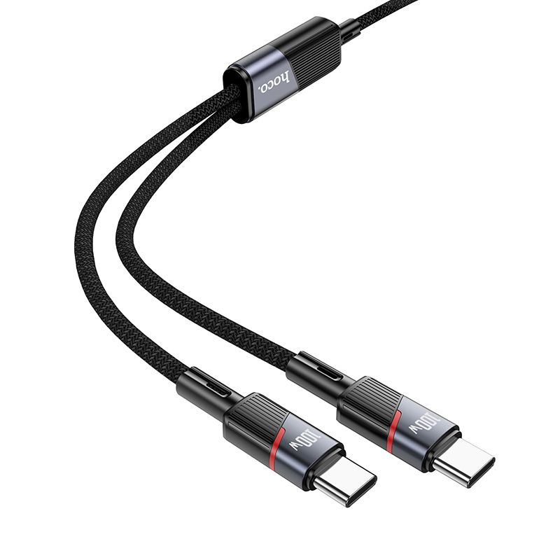 Kabelis 2in1 USB C į USB C / USB C Hoco 5A 100W 1,2 m U139 juodas