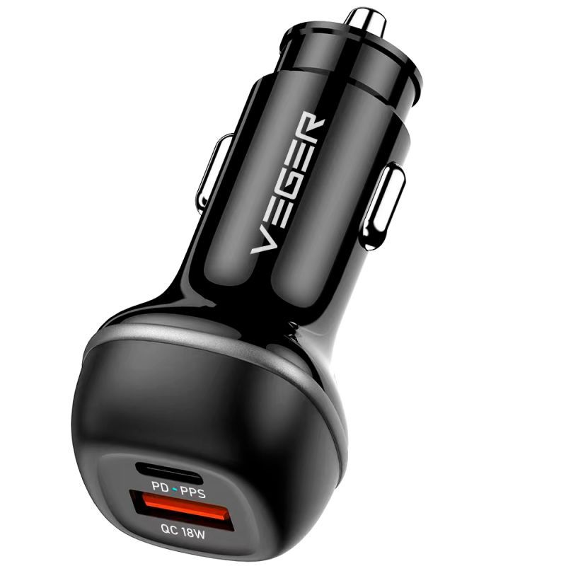 VEGER automobilinis įkroviklis USB A + USB C QC PD 51W CC62-1A1C juodas