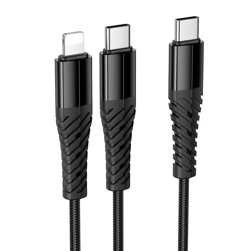 Kabelis 2in1 USB C į USB C+Lightnig Hoco 1 m X123 juodas