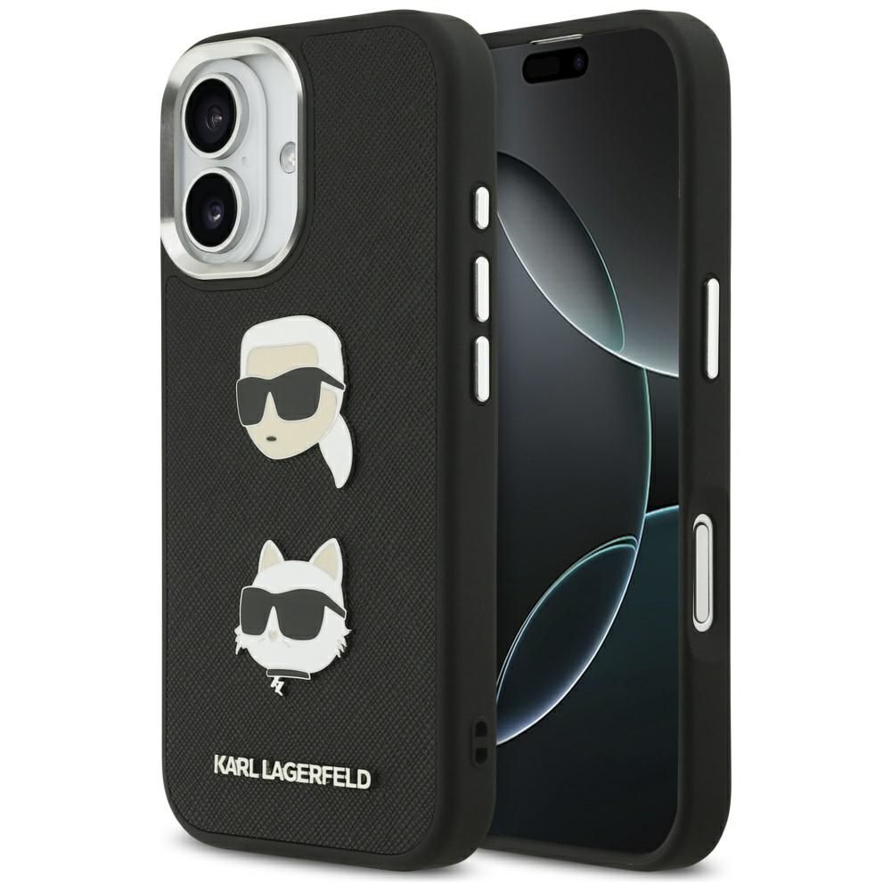 KARL LAGERFELD dėklas telefonui IPHONE 17, suderinamas su magnetiniu MagSafe (KLHCP17SPSFDHPOK, FW Grained PU W/ K&C Heads Pins & Logo) juodas