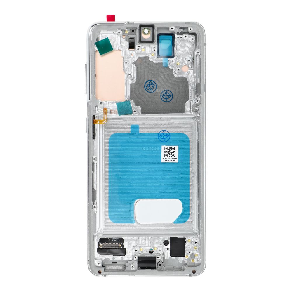 LCD ekranas SAMSUNG S21 5G baltas SOFT OLED su rėmeliu