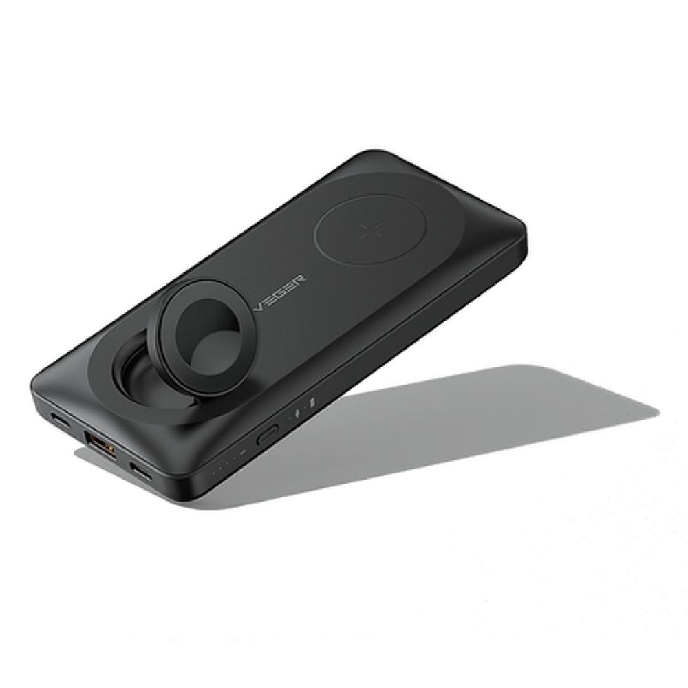 VEGER Išorinė baterija 10000 mAh su belaidžiais įkrovikliais, suderinama su MagSafe PD QC3.0 3A 22,5W MagMulti (W1156) juoda