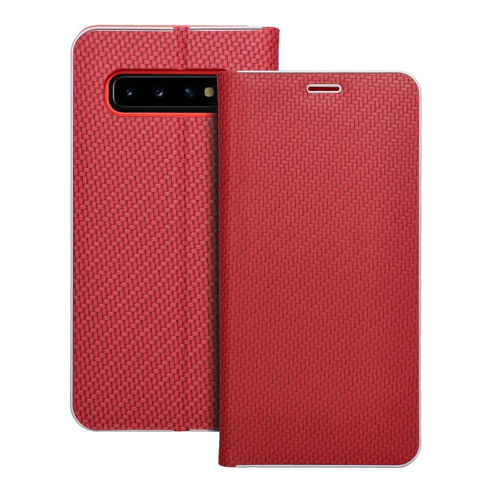 Dėklas telefonui LUNA Book Carbon skirtas SAMSUNG S10 raudonas
