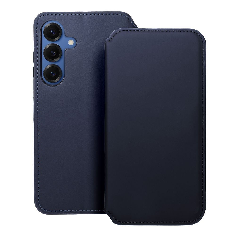 DUAL POCKET knygos dėklas SAMSUNG S25 Plus tamsiai mėlynas