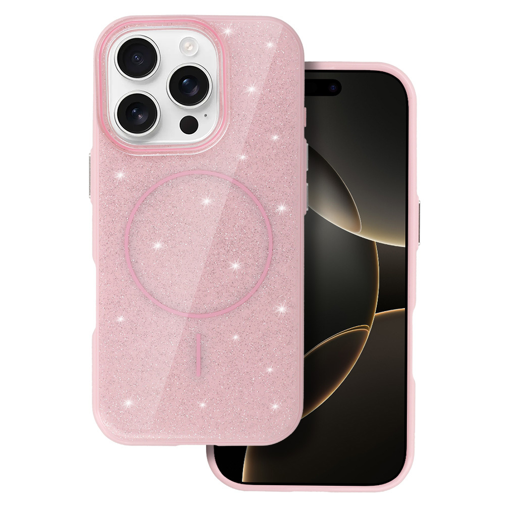 Magnetinis Itin Plonas Blizgus dėklas Iphone 14 Pro Max šviesiai rožinė