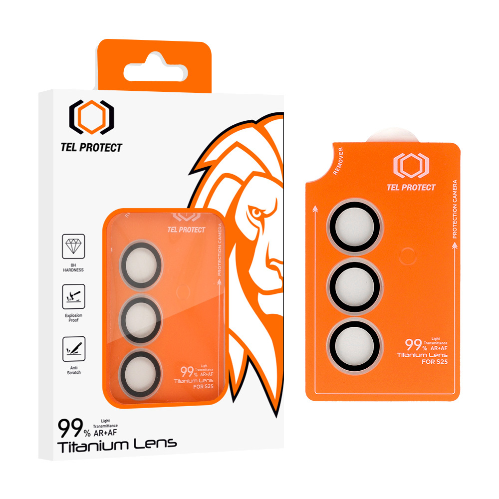 Apsauginis stiklas Tel Protect Titanium Lens 99% AR ant kameros Samsung Galaxy S23 skaidrus (3 lęšiai)