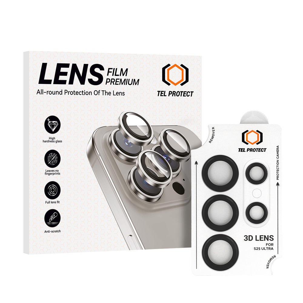 Temperuotas stiklas Tel Protect 3D objektyvo kamerai Samsung Galaxy S24 Ultra - juodas (5 vnt.)
