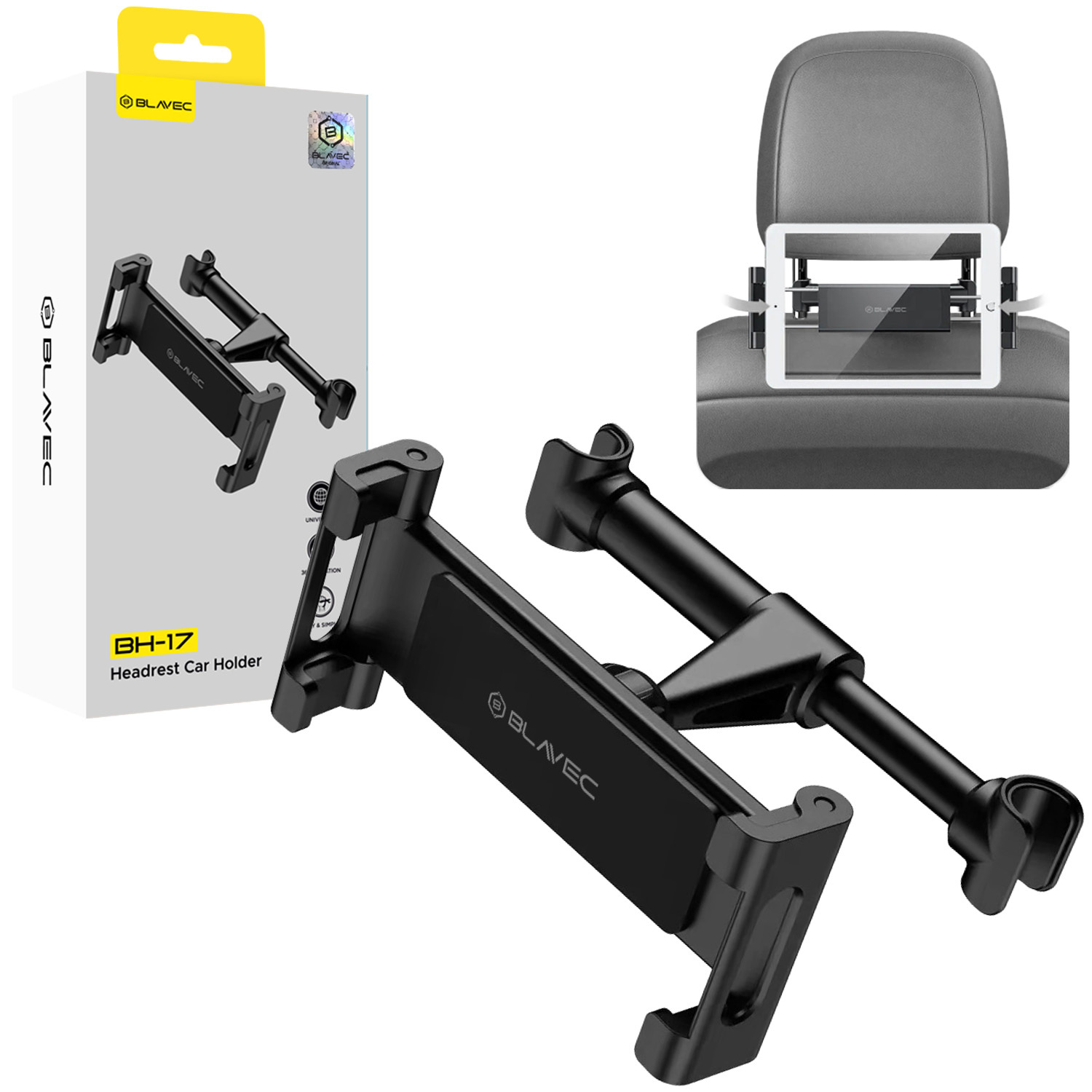 Blavec Automobilio laikiklis BH-17 prie galinės sėdynės galvos atramos (BH17-HRB) juodas