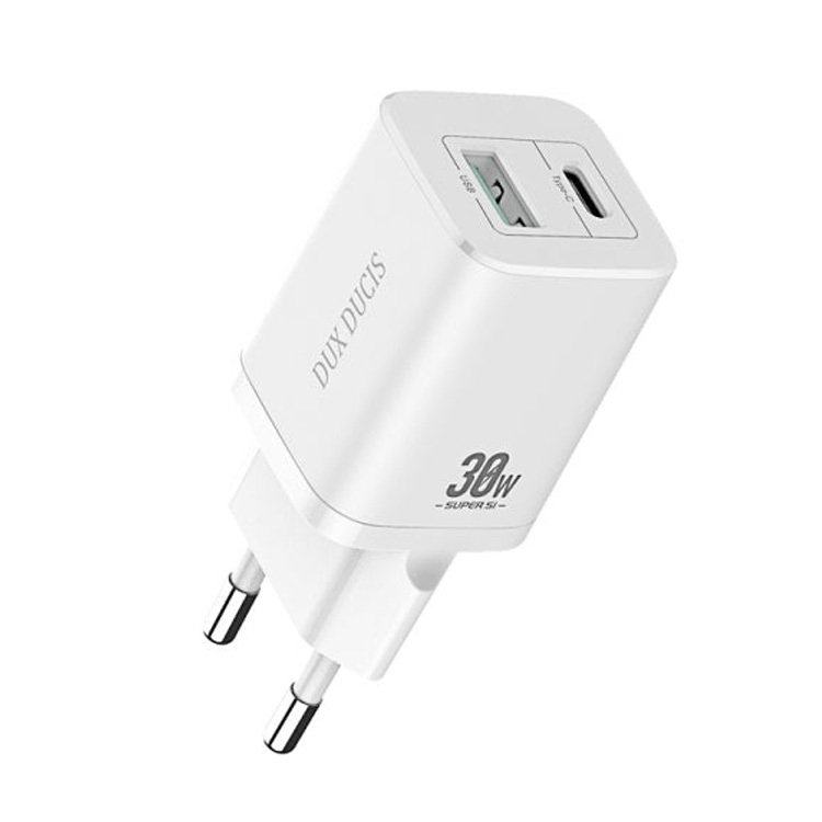 Sieninis įkroviklis Dux Ducis C80 Super Si - USB + Type C - PD 30W QC 3.0 18W 3A baltas