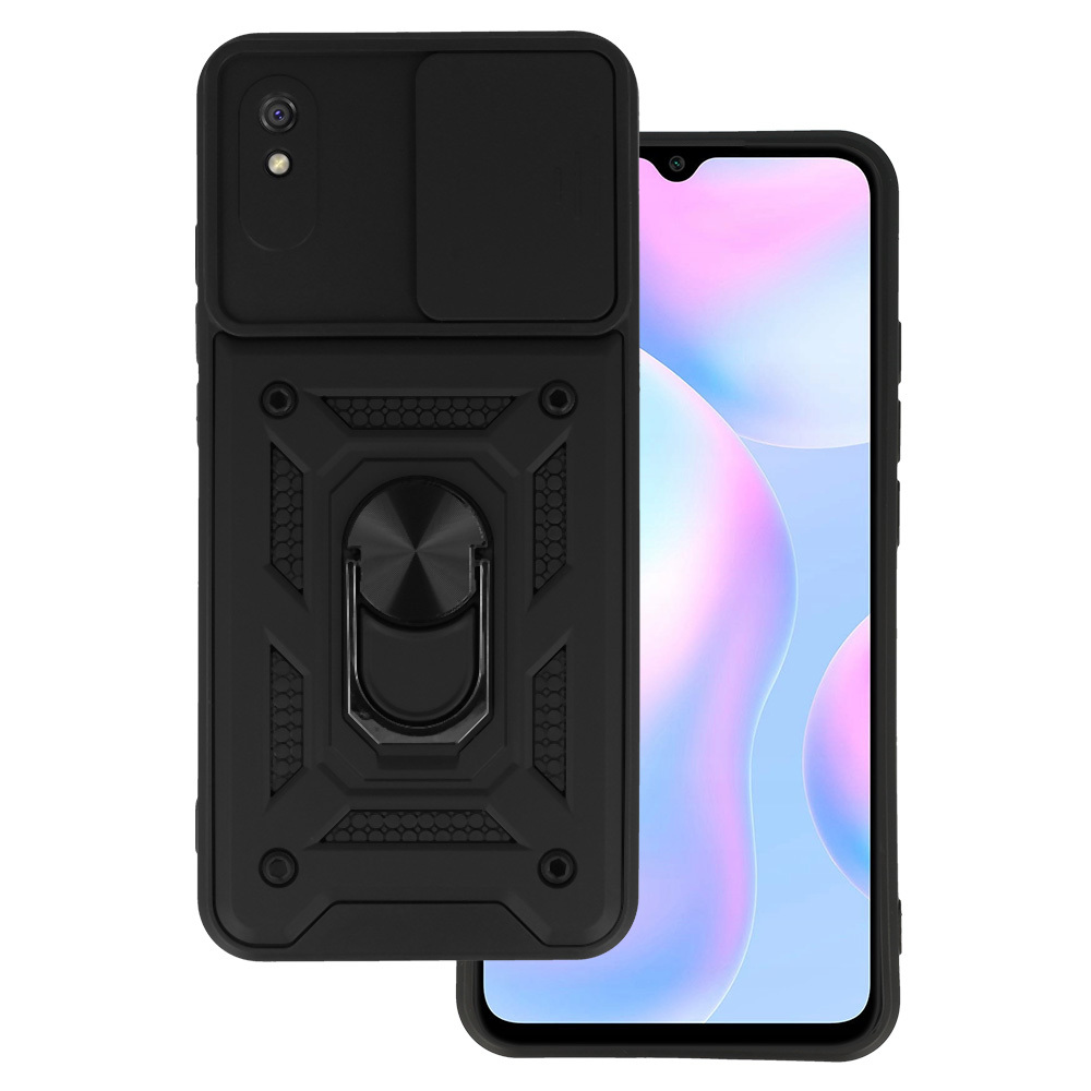 Slide Camera Armor Case Dėklas telefonui Xiaomi Redmi 9A juodas